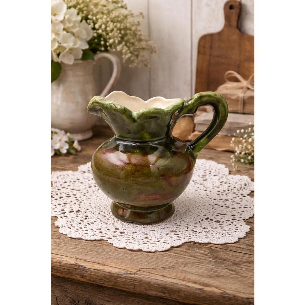 Vintage Small Green/Brown Ceramic Pitcher